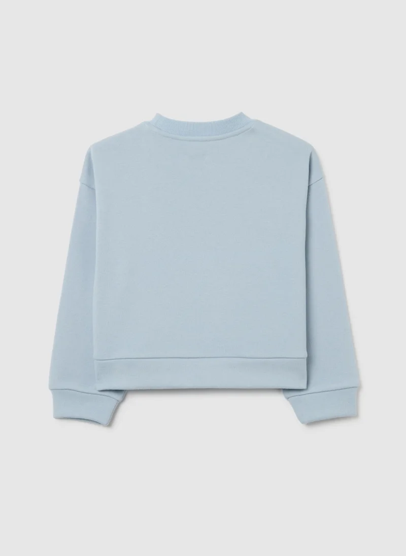 او في اس OVS Blue Regular Fit Cotton Blend Girl'S Sweatshirt With Rhinestones